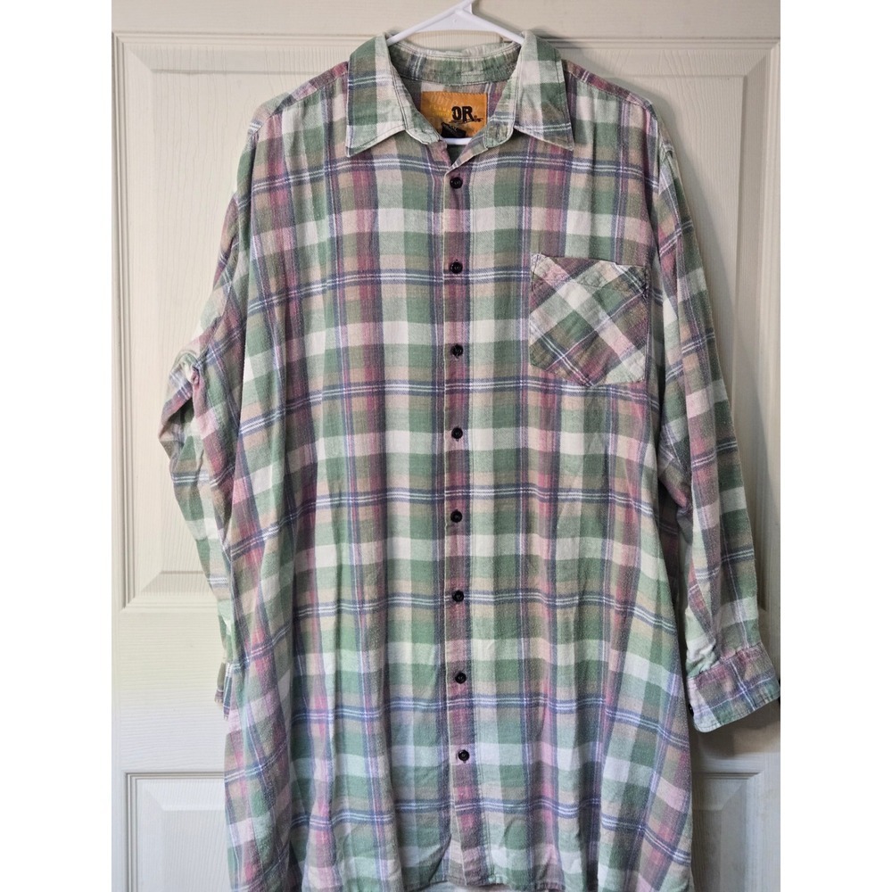 Vintage Outback Rider Flannel Shirt XXL Green Pink Plaid Y2K 90s Cotton Mens